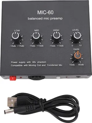 Obrázek produktu pro Mikrofonní předzesilovač 3,5 mm 6,5 mm XLR vstupní výstup Kondenzátor se ziskem 60 dB a dynamický mikrofonní předzesilovač s fantomovým napájením 48 V