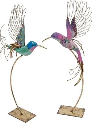 Produktbild von 2er Set Dekofiguren Kolibri, Vogel blau + pink auf Fuß 80cm Metall Formano S26