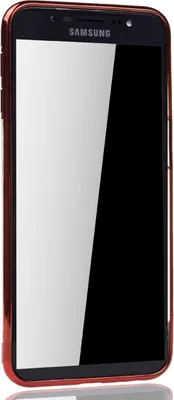 Immagine prodotto di Custodia protettiva in silicone trasparente rosso per Samsung Galaxy J6+ Plus. La custodia è realizzata in TPU e protegge il retro del telefono