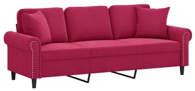 Immagine prodotto di divano a 3 posti con cuscini decorativi in velluto rosso vino 180 cm