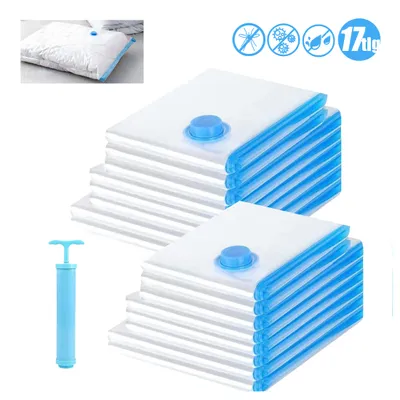 Produktbild von Vakuumbeutel, 17er Pack Vakuum Aufbewahrungsbeutel, Kleiderbeutel, mit Handpumpe, 80 x 60 cm, 3 Größen Wäsche Beutel, für Kleidung, Bettwäsche