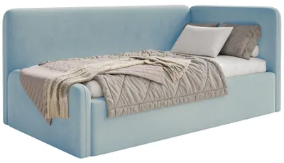 Produktbild von Selsey Fanko – Jugendbett 90x200 cm mit Kopfteil rechts, Samt, Hellblau