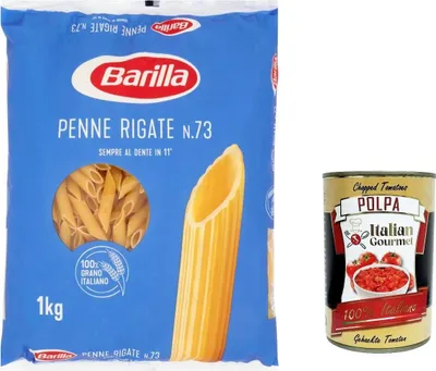 Produktbild von 6x Pasta Barilla Penne rigate Nr. 73, 100% italienisch Nudeln 1 kg pack + Italian Gourmet polpa 400g