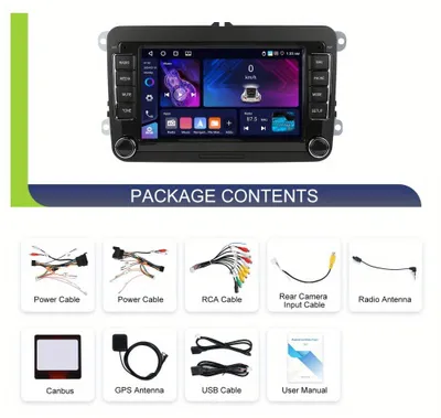 Immagine prodotto di Autoradio Android con Carplay e navigazione satellitare HD, compatibile con VW Golf 5 6, Polo, Skoda, Passat. Autoradio Android wireless con display da 17,78 cm