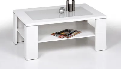 Immagine prodotto di Tavolino da salotto Tavolo bianco 100x65cm con ripiano (16609)