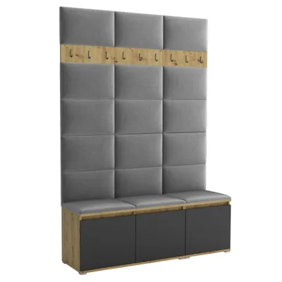 Produktbild von Garderobe LUTON 3 ARTISAN BLACK 33 - Farbe: Schwarz, moderne Garderobe 40x150x213cm, funktionelle Lösung für den Flur, Garderobe, Möbel für den Flur,