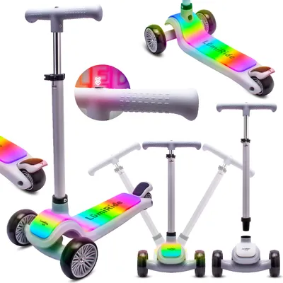 Immagine prodotto di LUMI RIDE monopattino per bambini monopattino per bambini a tre ruote con ruote a LED, freni posteriori, regolabile in altezza, caricabile fino a 50 kg, pieghevole grigio Sun Baby