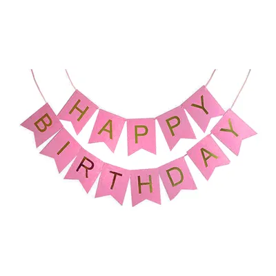 Image de Guirlande Happy Birthday, rose, avec lettres dorées