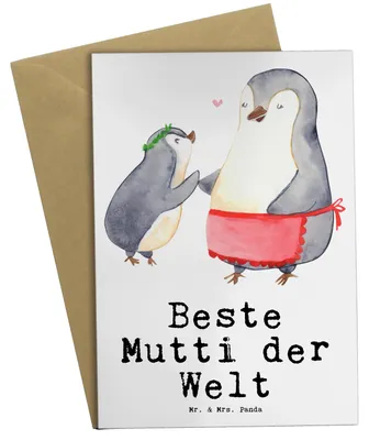 Produktbild von Mr. & Mrs. Panda Grußkarte Pinguin Beste Mutti der Welt - Weiß - Geschenk, Danke, osterkarte, einladungskarten, genesungskarte, Geschenkidee, Muttertag, Dankeschön, Ma