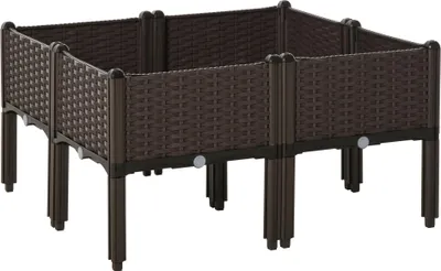 Immagine prodotto di Fortuna Lai Aiuola rialzata in 4 pezzi Contenitore per piante con fori di drenaggio Effetto rattan Fai da te Marrone 40x40x44 cm Ideale per giardino e balcone