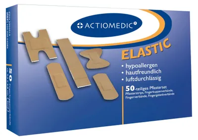 Produktbild von Actiomedic® ELASTIC Pflasterset insgesamt 50 Strips in fünf verschiedenen Größen Größe