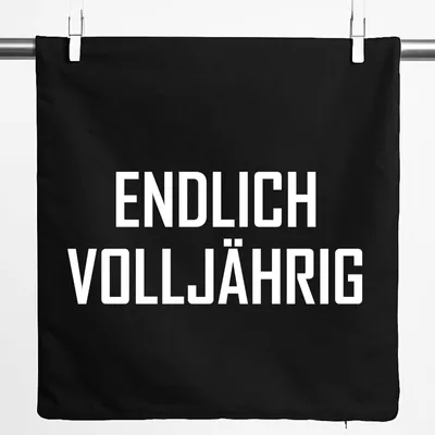 Produktbild von Huuraa Kissenbezug Endlich Volljährig Schriftzug 40x40cm Black Baumwolle Dekokissenbezug Geschenkidee