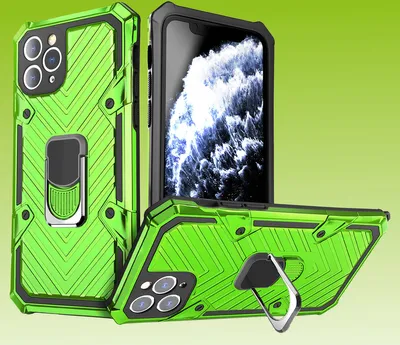 Produktbild von Für Apple iPhone 12 Pro / 12 6.1 Hybrid Case Metall Armor Ring Grün Handy Tasche