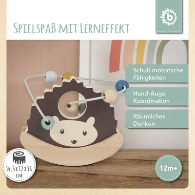 Produktbild von Bieco Motorikschleife Igel mit Wippe | Motorikspielzeug ab 1 Jahr | Niedliches Labyrinth Spiel in Reh Design | Motorikspielzeug Baby in sanften Farben | Holzspielzeug Baby | Lernspielzeug aus Holz