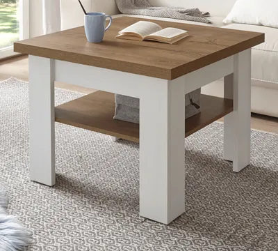 Produktbild von Couchtisch "Seyne" in weiß Pinie und Eiche hell Landhaus Beistelltisch 70 x 70 cm