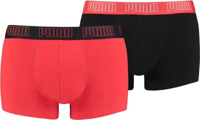 Produktbild von PUMA Herren Boxer Shorts, 2er Pack - Basic Trunks, Baumwolle Stretch, einfarbig Rot/Schwarz XL