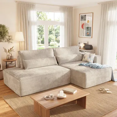 Produktbild von BroMARKT Ecksofa mit Schlaffunktion TIVIO 190x115 cm Schlafsofa mit Bettkasten Eckcouch Hellbeige Rechts