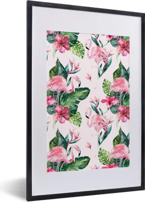 Produktbild von MuchoWow® MuchoWow® Gerahmtes Poster Muster - Flamingo - Rosa 40x60 cm - Poster mit zchwarzem Bilderrahmen - Poster in Rahmen