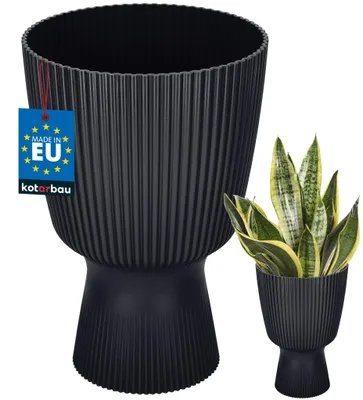 Obrázek produktu pro KOTARBAU® Květináč, průměr 18 cm, květináč pro orchideje, vnitřní květináč pro pokojové rostliny, květináč se základnou, žebrovaný, tvar kalichu, plast, antracitová barva