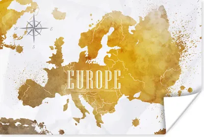Produktbild von MuchoWow® Poster Weltkarten - Europa - Gold 120x80 cm - Bilder