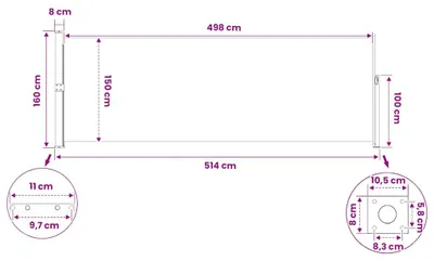Productafbeelding van vidaXL Uitschuifbare zonnescherm met zijpanelen, 160x514 cm, zwart