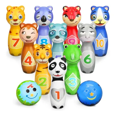 Produktbild von Kegelspiel für Kinder Ball Set mit 10 Kegel und 2 Bälle Bowling Set Mini Drin und Draußen Spielzeug Geschenke Spiele ab 3 Jahre Mädchen Junge