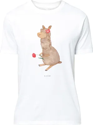 Produktbild von Mr. & Mrs. Panda T-Shirt Alpaka Blume - Weiß - Geschenk, Tshirt, Lamas, S, Spruch, mit Motiv, Lama, oberteil, Shirt