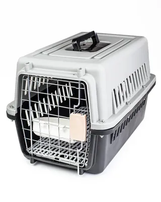 Produktbild von Transportbox für Haustiere 48 x 32 x 30 cm Katzenbox Hundbox mit einer Wasserschüssel Grau