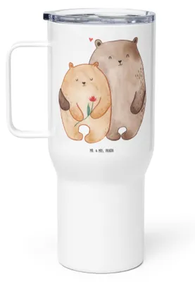 Produktbild von Mr. & Mrs. Panda Thermobecher Bären Liebe - Weiß - Geschenk, Freund, Freundin, Isolierbecher, Kaffee-to-go-Becher, Hochzeitstag, thermosbecher, Blume, Verknallt, Kuscheln