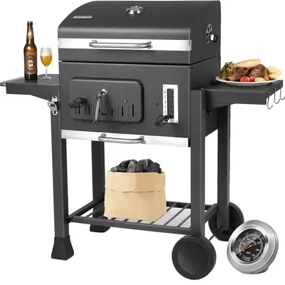 Zdjęcie produktu dla Grill na węgiel drzewny, duża powierzchnia do gotowania, regulowana wentylacja, zintegrowany termometr,