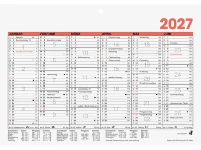 Produktbild von Tafelkalender 21x14,8cm 6 Monate/Seite Kalendarium 2027 Packung mit 100 Stück