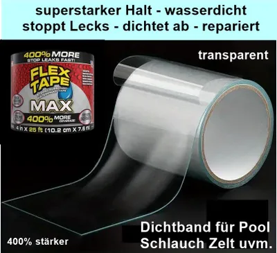 Produktbild von GKA wasserdichtes Pool Reparaturklebeband Unterwasser Klebeband wasserdicht stoppt Lecks dichtet ab transparent Reparaturband
