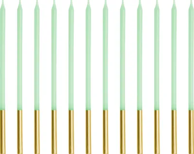 Image de Bougies d'anniversaire 14cm lisses Set de 12 Vert / Or