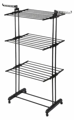 Image de Séchoir à linge vertical pliable APT DA722A, longueur 16,3 mètres, hauteur 172 cm, couleur noire