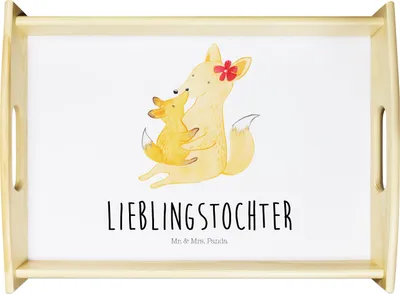 Produktbild von Mr. & Mrs. Panda Tee Tablett Fuchs Mama - Weiß - Geschenk, Deko, betttablett, Sofa, Umarmen, Mutter, für bett, Muttertag, Dekotablett, Schoß