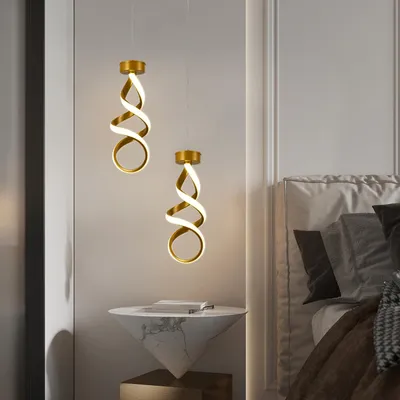 Produktbild von Pendelleuchte LED Spirale Hängelampe für Schlafzimmer, 24W 3000K Warmweiß, 150cm Höhenverstellbare Gold Hängeleuchte für Esstisch