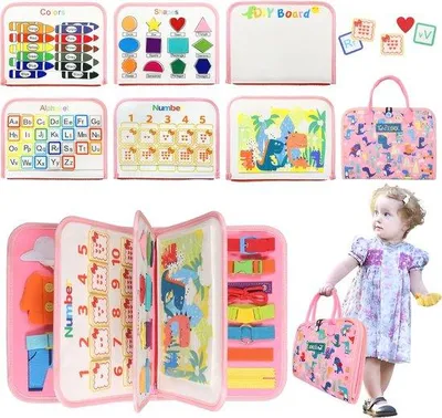 Zdjęcie produktu dla Tablica edukacyjna Montessori – zabawka dla małych dzieci: książeczka z zabawnymi elementami sensorycznymi i ćwiczeniami