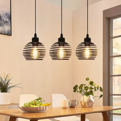 Immagine prodotto di Lampada a sospensione retrò ZMH, lampada da tavolo per sala da pranzo, nera, attacco E27, 3 luci, paralume in metallo retrò, design moderno, lampada a sospensione con altezza regolabile, ideale per interni