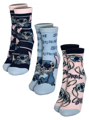 Produktbild von Disney Lilo & Stitch Socken für Mädchen - Kinder Sneaker Kindersocken Söckchen Blau/Rosa (3er Pack) 31-34