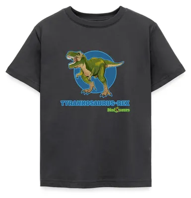 Produktbild von Spreadshirt Dinosaurier Tyrannosaurus Rex T-Rex Kinder T-Shirt, 122/128 (7-8 Jahre), Dunkelgrau