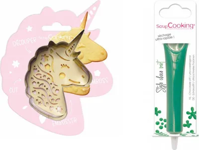 Produktbild von Einhorn-Relief-Keks-Set + Grüner Schokoladenstift