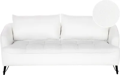 Produktbild von BELIANI 3-Sitzer Sofa Weiß Bouclé-Stoffbezug Gesteppt mit Hohen Metallbeinen Breite Armlehnen Lose Rückenkissen Freistehend Modern Wohnzimmer