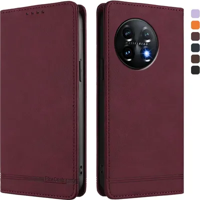 Obrázek produktu pro Pouzdro pro OnePlus 11, retroPolyuretankožené flip pouzdro s stojánkem a přihrádkami na karty Červený