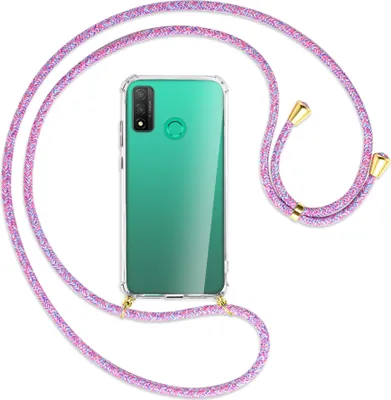 Produktbild von Handykette Backcover-Schutzhülle mit Band (Metall goldfarben) für Huawei P Smart 2020 - lila/rosa/blau