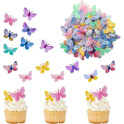 Immagine prodotto di Farfalle commestibili per decorare torte, 72 pezzi di carta di riso per cupcakes di compleanno