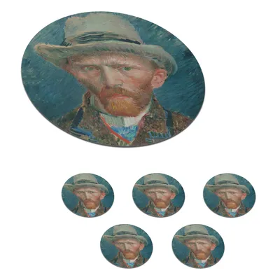 Obrázok produktu pre MuchoWow® Okrúhly sklenený podšálok, sada 6 ks Autoportrét 1887 - Maľba, Vincent van Gogh 10x10x0.3cm Podložky pod poháre - podložky pod nápoje -