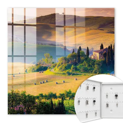 Produktbild von Metall Schlüsselkasten 30 x 30 cm - weißer Schlüsselschrank zur Wandmontage - wandhängende Schlüsselbox mit Tür - nach links öffnend - Schlüsselaufbewahrung für Flur - Büro - Arbeitszimmer - Werkstatt - Garage - Toskanische Idylle