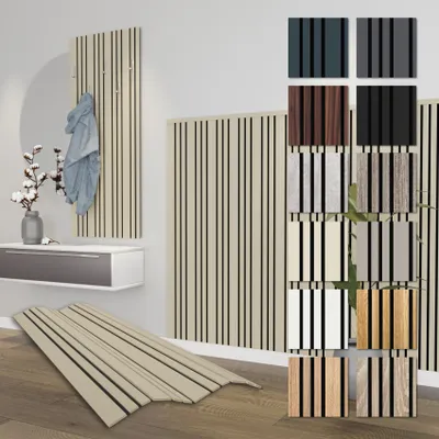 Produktbild von HEXIM Akustikpaneele 12 Stück 138,5x60cm Holz Mila - flexible Holzpaneele Platten Wandpaneele Wanddeko Wand Kombipaneel Wandverkleidung Schalldämmung Akustikfilz beige (9.96m² Palomino)