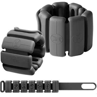 Produktbild von Verstellbare Gewichtsmanschetten Schwarz mit austauschbaren Eisenblöcken, Hand‑ und Knöchelgewichte 2er‑Set mit je 0,25 kg, weiches waschbares Silikon