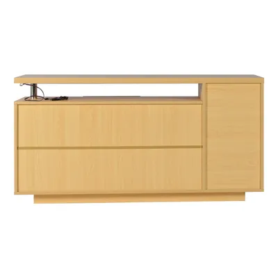 Produktbild von Merax Sideboard mit LED-Beleuchtung (16 Farben), Kommode mit Push-to-Open, 3 Schubladen und 2 Türen, Wohnzimmermöbel Weiß & Eiche, 140x70x40 cm